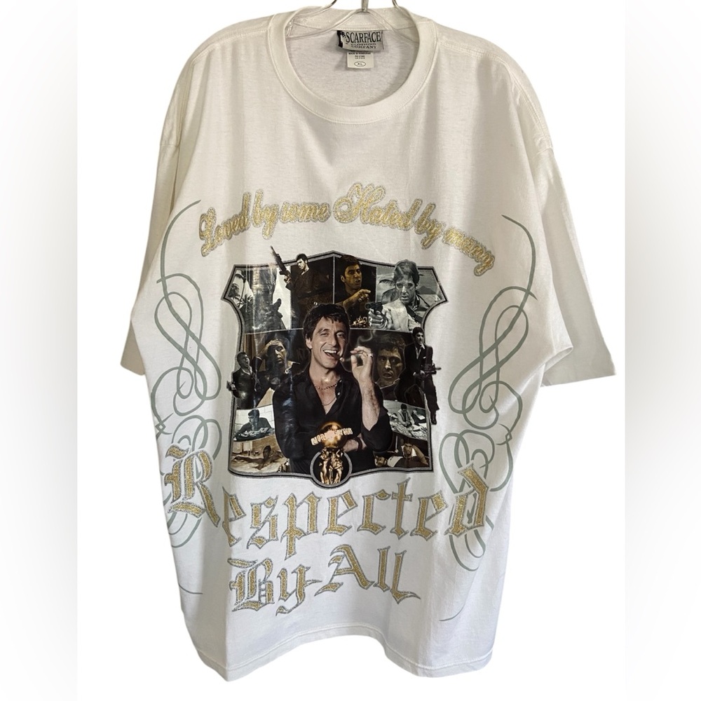 vintage menās Scarface movie promo graphic t-shirt, Y2K era , white size XL